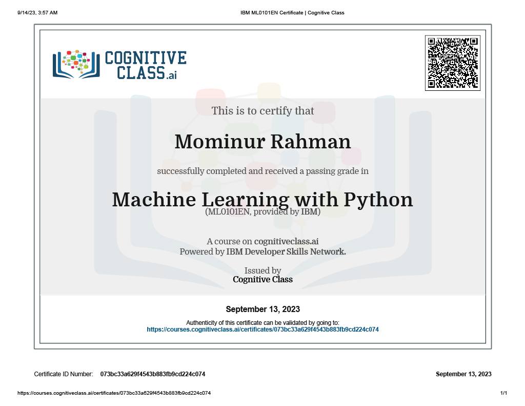 machine learning congintives certificate image